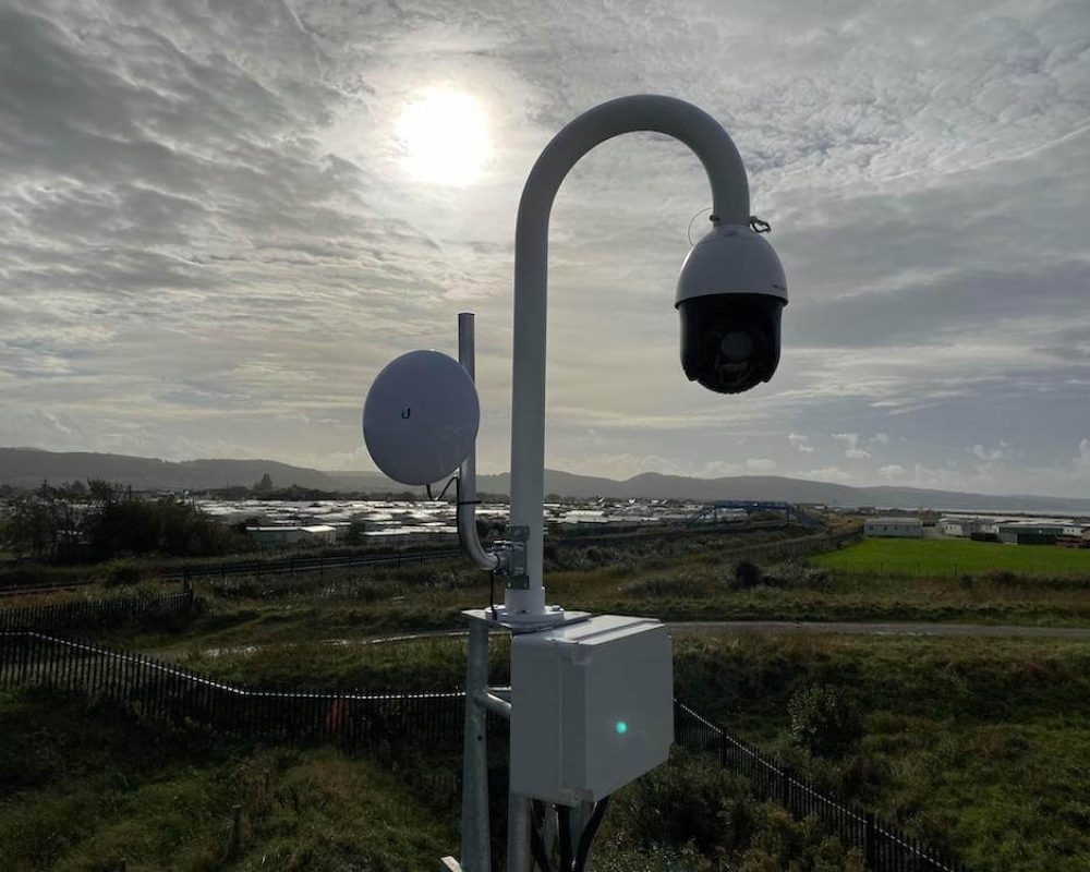 PTZ CCTV camera on caravan park PTZ CCTV camera on caravan park