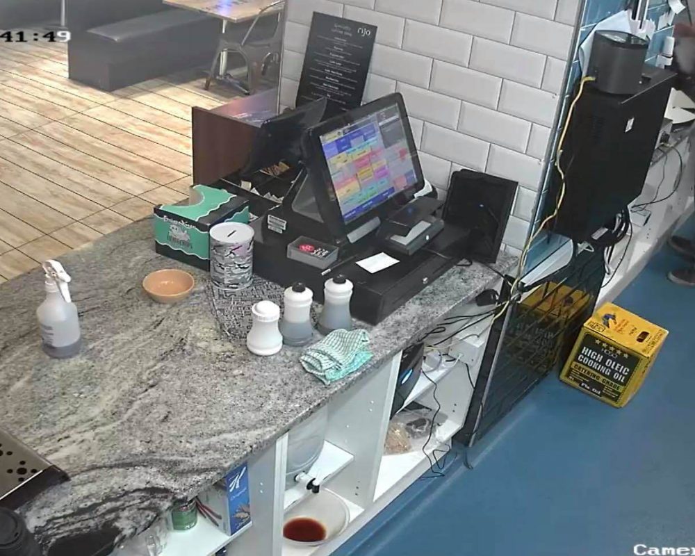CCTV camera overlooking till area of restaurant CCTV camera overlooking till area of restaurant